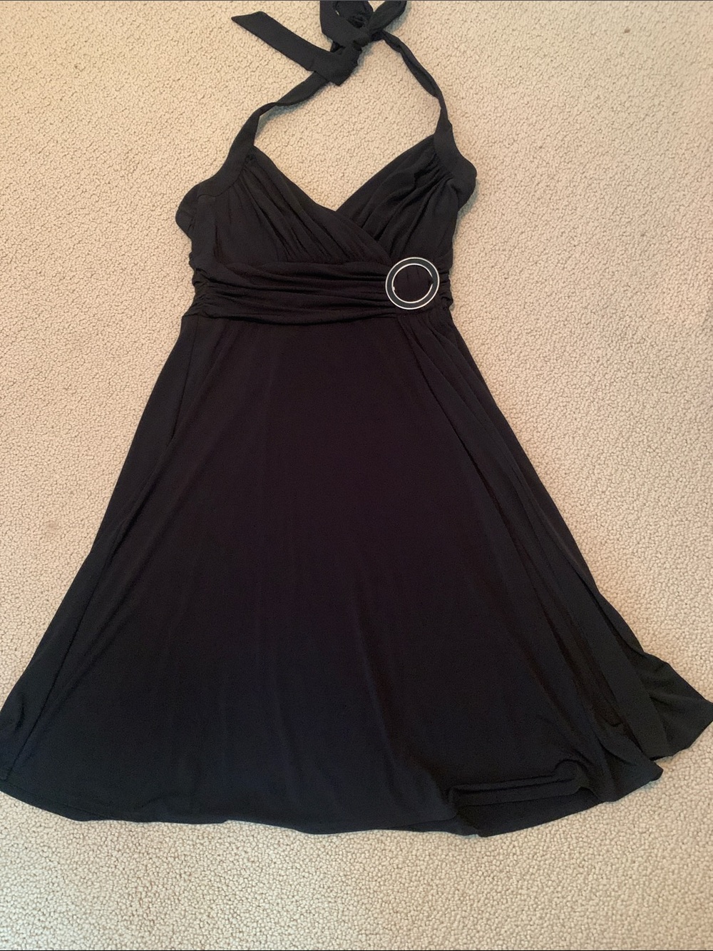 White House Black Market Black Halter Dress with Ring Accent